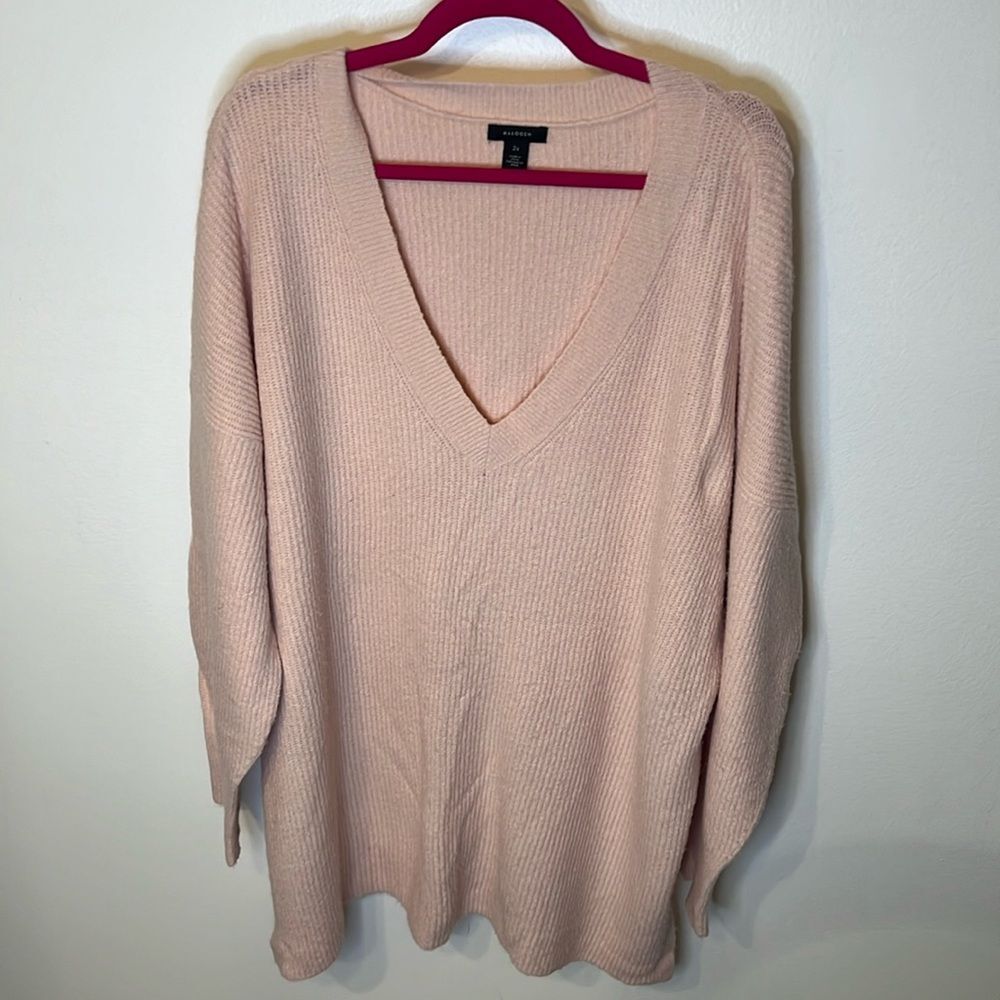 Halogen Womens Plus Size V-Neck Light Pink Sweater 2X Oversized Cozy